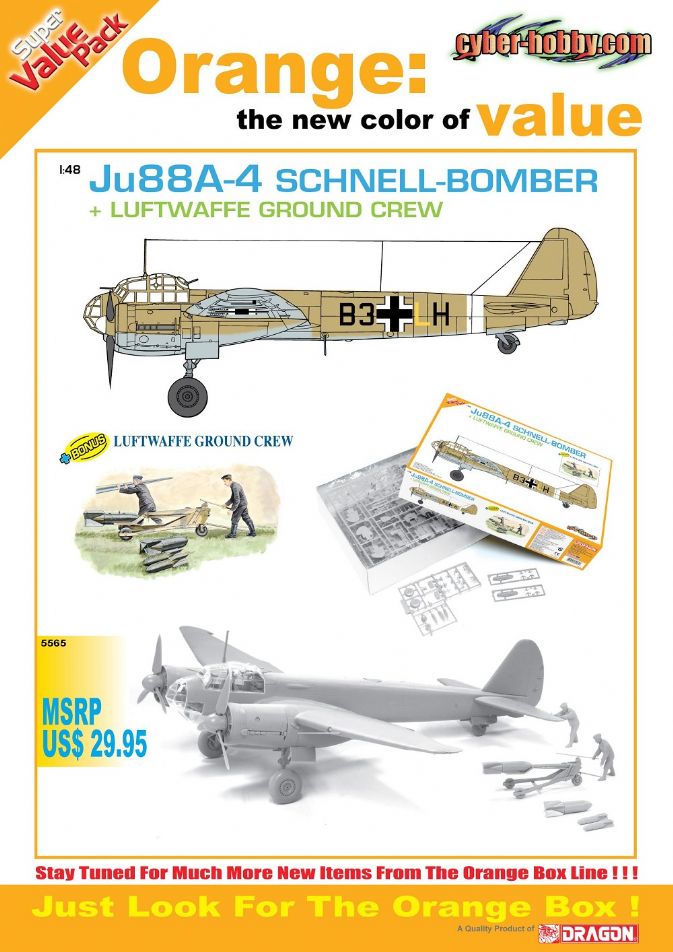 5565 - 1/48 Ju88A-4 Schnell Bomber + Luftwaffe Ground Crew (Orange