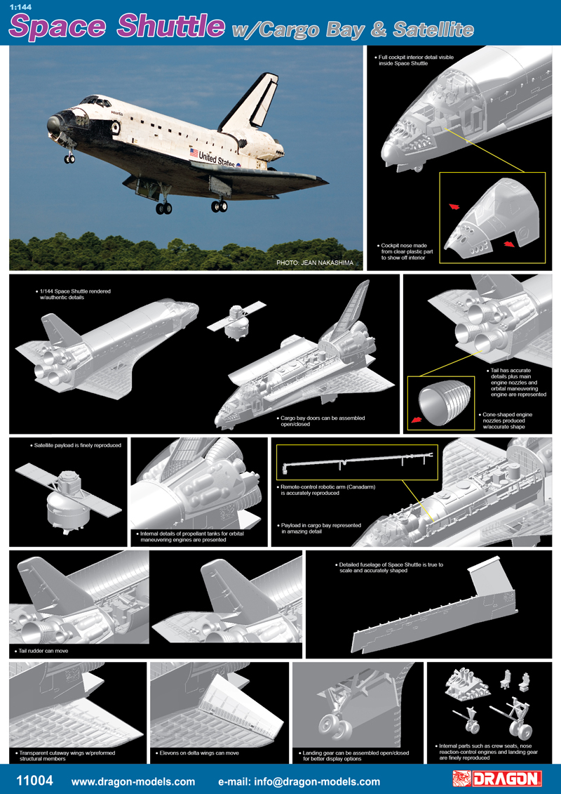 11004 1 144 Space Shuttle W Cargo Bay And Satellite