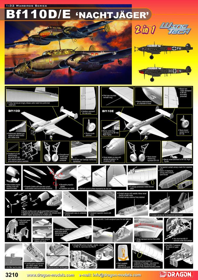 3210 - 1/32 Bf110D/E 'Nachtjager' - Dragon Plastic Model Kits