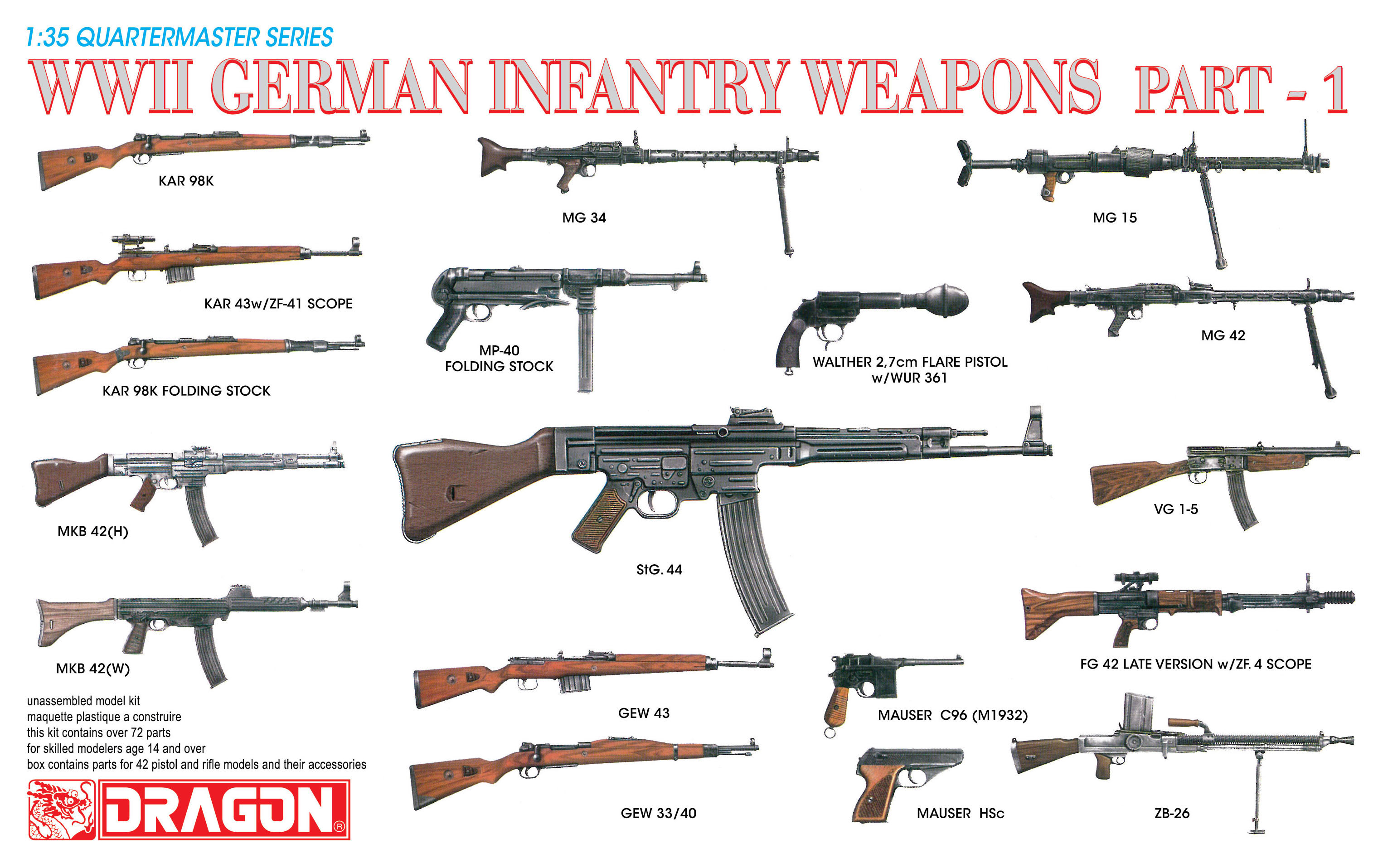 3809 1 35 WWII German Infantry Weapons Part 1 Dragon Plastic Model Kits