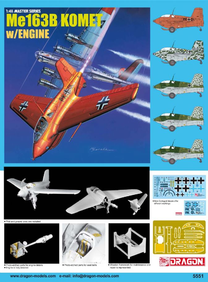 5551 - 1/48 Me163B Komet w/Engine - Dragon Plastic Model Kits