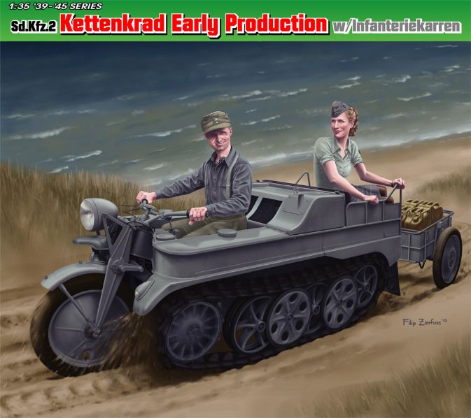 6341 - 1/35 Sd.Kfz.2 Kettenkrad Early Production w/Infanteriekarren - Dragon  Plastic Model Kits