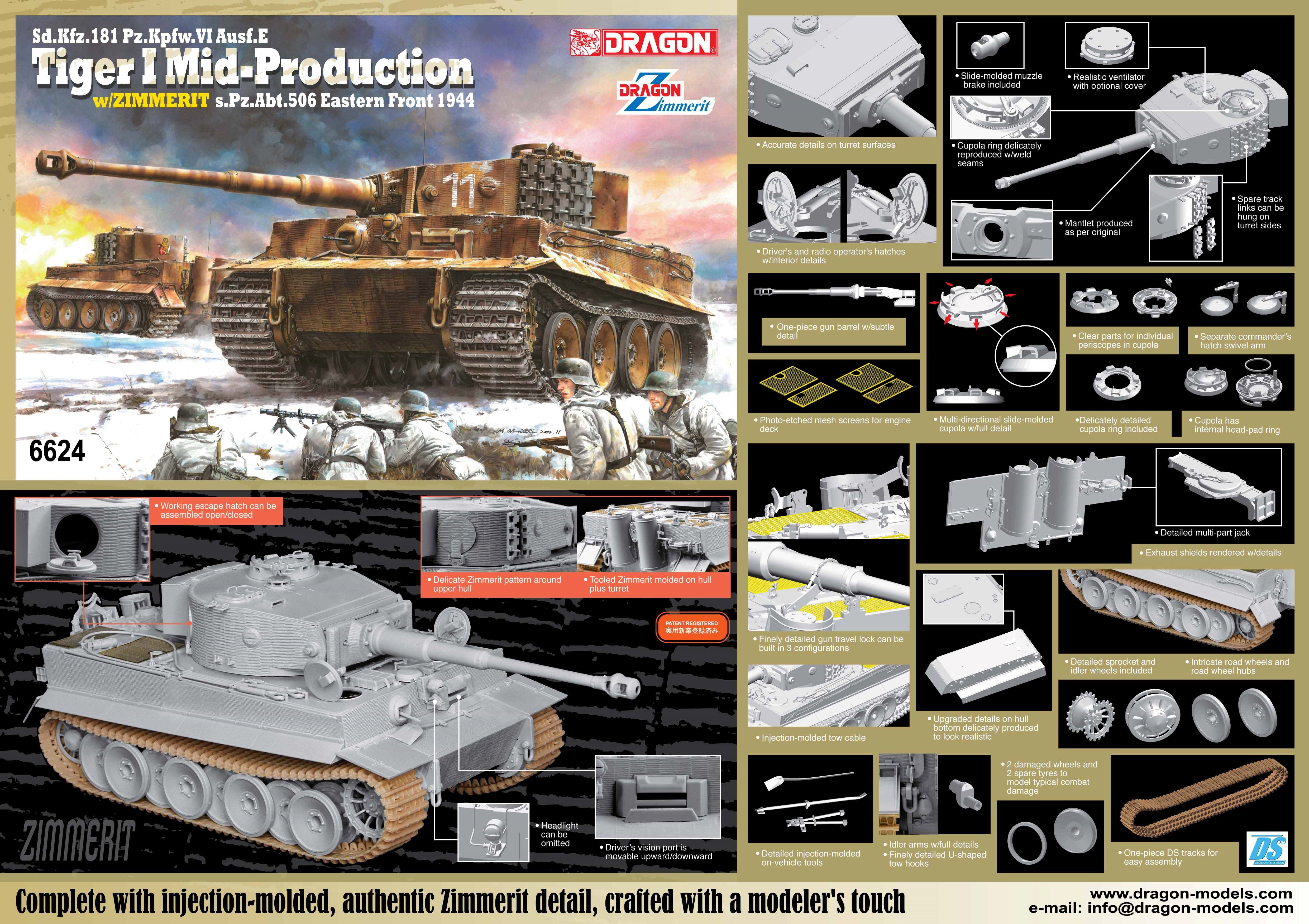 Vi Ausf.e Sd.kfz.181 Tiger I Late Production w/ Zimmerit Tank 1:35 Kit Pz.kpfw 