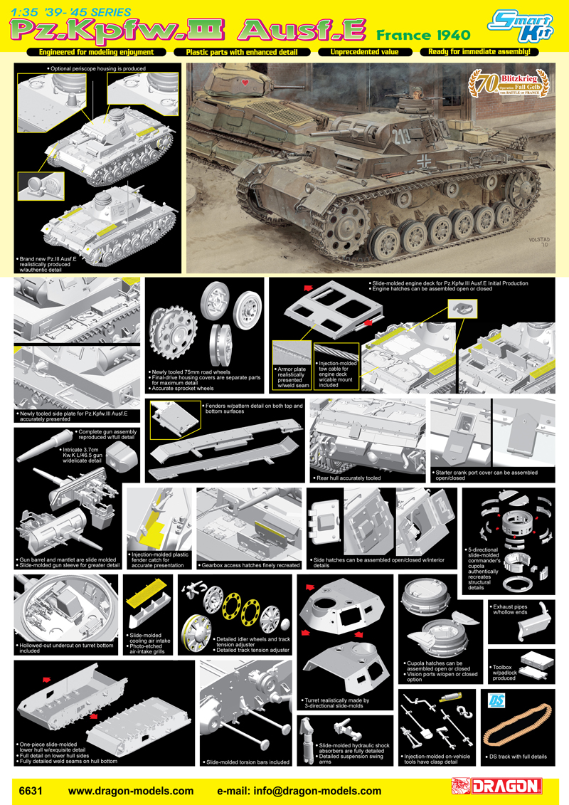 6631 - 1/35 Pz.Kpfw.III Ausf.E (France 1940) - Dragon Plastic