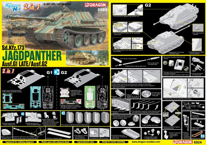 6924 Dragon 1/35th Scale Jagdpanther Late Ausf G1/G2 Parts Tree D from Kit No 