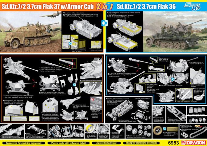 6953 - 1/35 Sd.Kfz.7/2 3.7cm FlaK 37 w/Armor Cab or Sd.Kfz.7/2 3.7