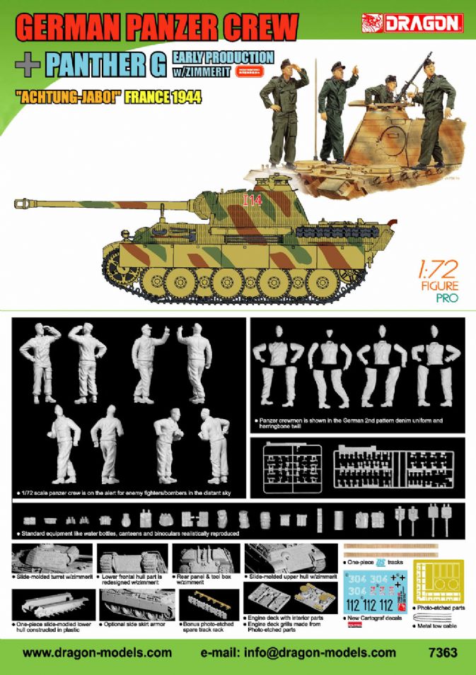 7363 1 72 German Panzer Crew Achtung Jabo Panther G Early Production W Zimmerit France 1944 Dragon Plastic Model Kits