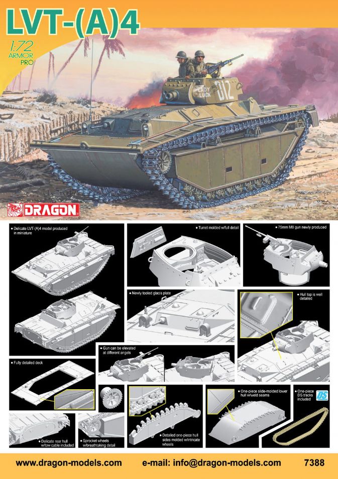A 1  1:72 Scale Diecast Dragon Armour 60424 Tracked Landing Vehicle LVT- 