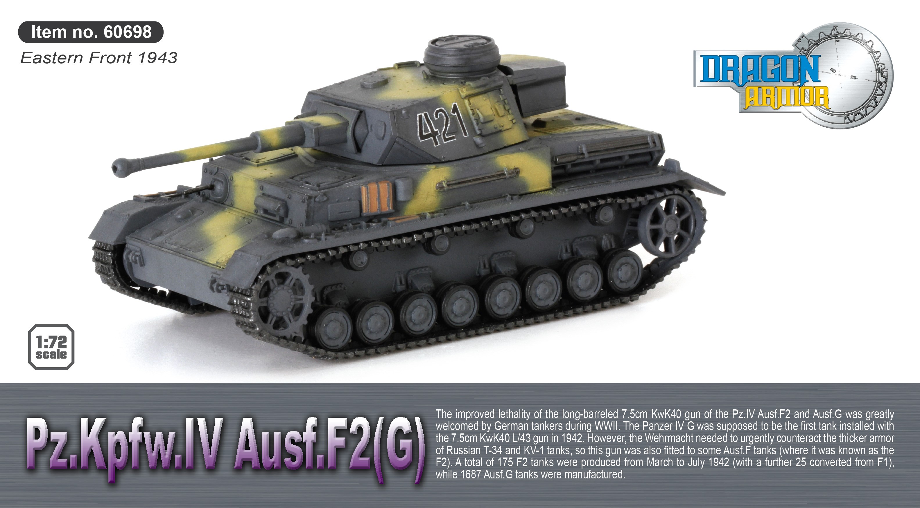 DRAGON WWII GERMAN Pz.Kpfw.IV Ausf.F1 1/72 tank model finished non diecast F 