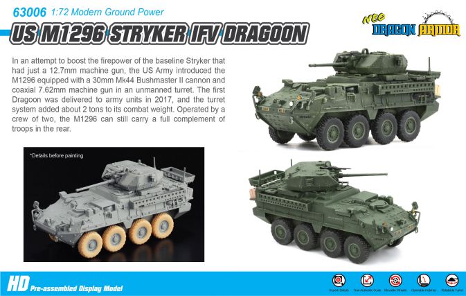 5567649-Dragon Amor 63006 US M1296 Stryker IFV Dragoon 1:72 Modello pronto